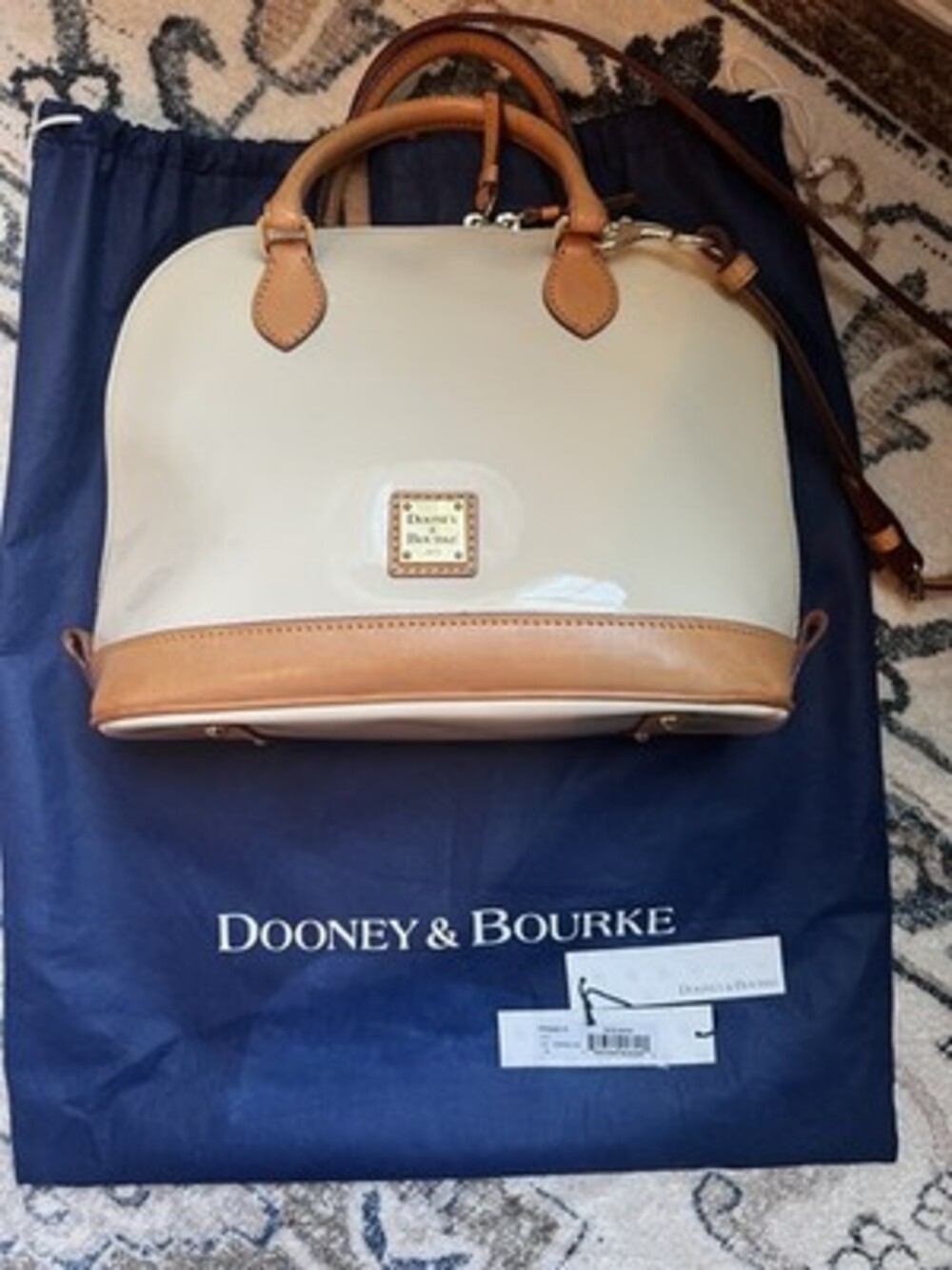 Dooney & Bourke White with Brown Trim Handbag Patent Leather